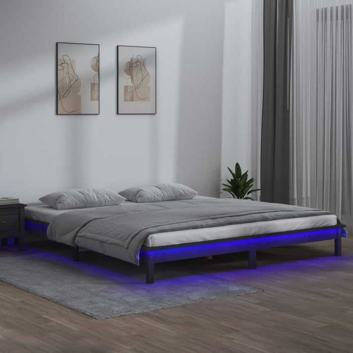 LED Bed Frame without Mattress Grey 120x190 cm Small Double  Solid Wood