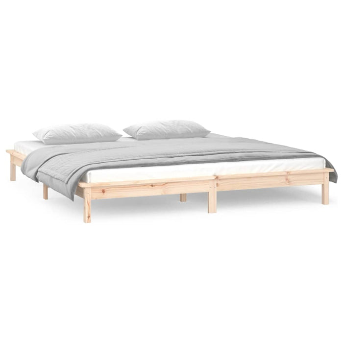 LED Bed Frame without Mattress 135x190 cm Double Double Solid Wood