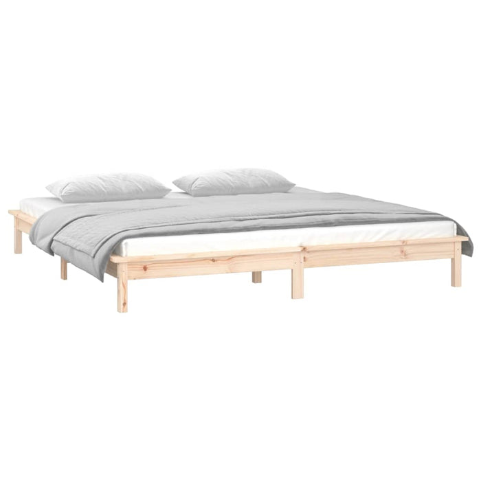 LED Bed Frame without Mattress 135x190 cm Double Double Solid Wood