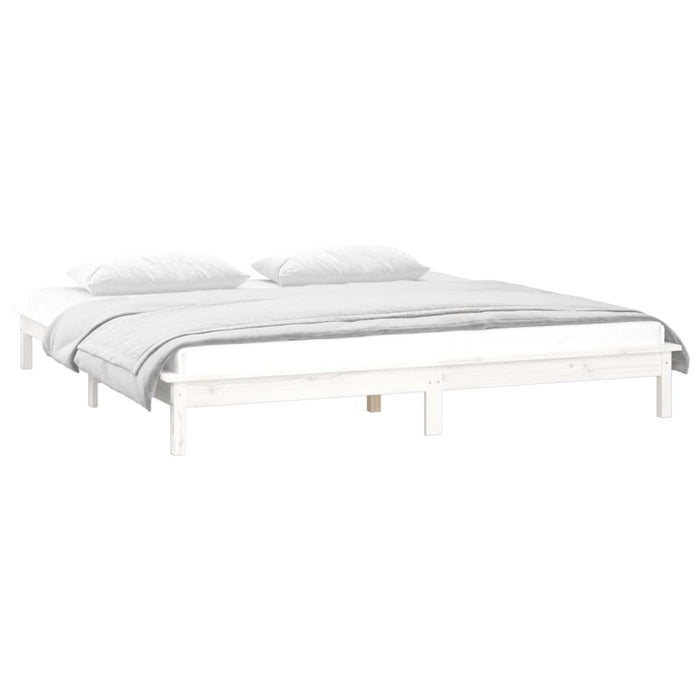 LED Bed Frame without Mattress White 135x190 cm Double Double Solid Wood