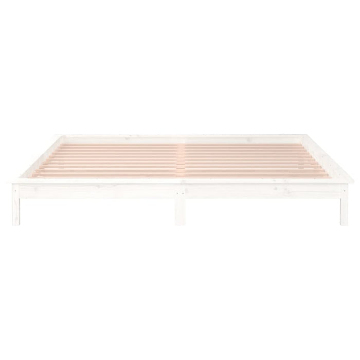 LED Bed Frame without Mattress White 135x190 cm Double Double Solid Wood