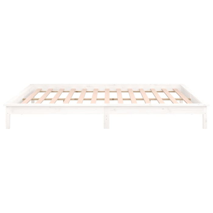 LED Bed Frame without Mattress White 135x190 cm Double Double Solid Wood