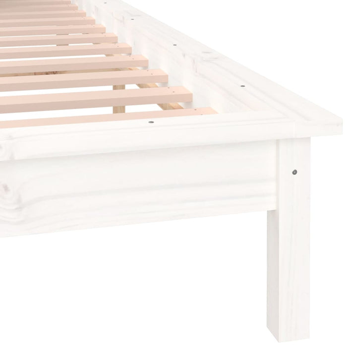 LED Bed Frame without Mattress White 135x190 cm Double Double Solid Wood