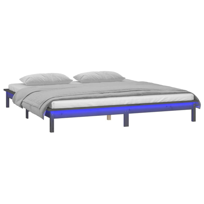 LED Bed Frame without Mattress Grey 135x190 cm Double Double Solid Wood