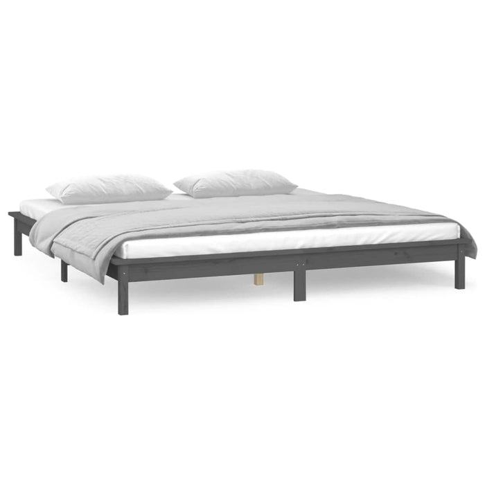 LED Bed Frame without Mattress Grey 135x190 cm Double Double Solid Wood