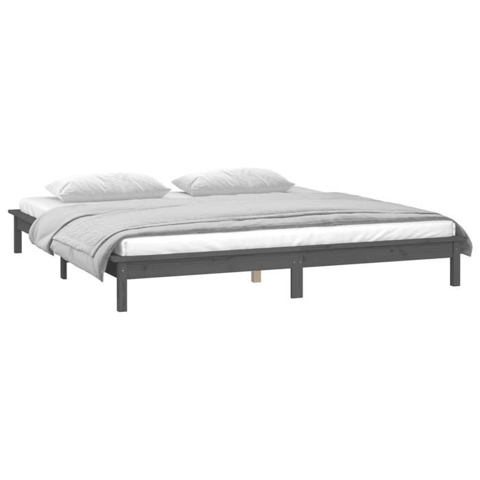 LED Bed Frame without Mattress Grey 135x190 cm Double Double Solid Wood