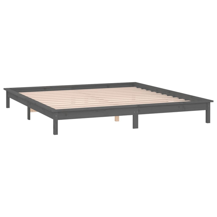 LED Bed Frame without Mattress Grey 135x190 cm Double Double Solid Wood