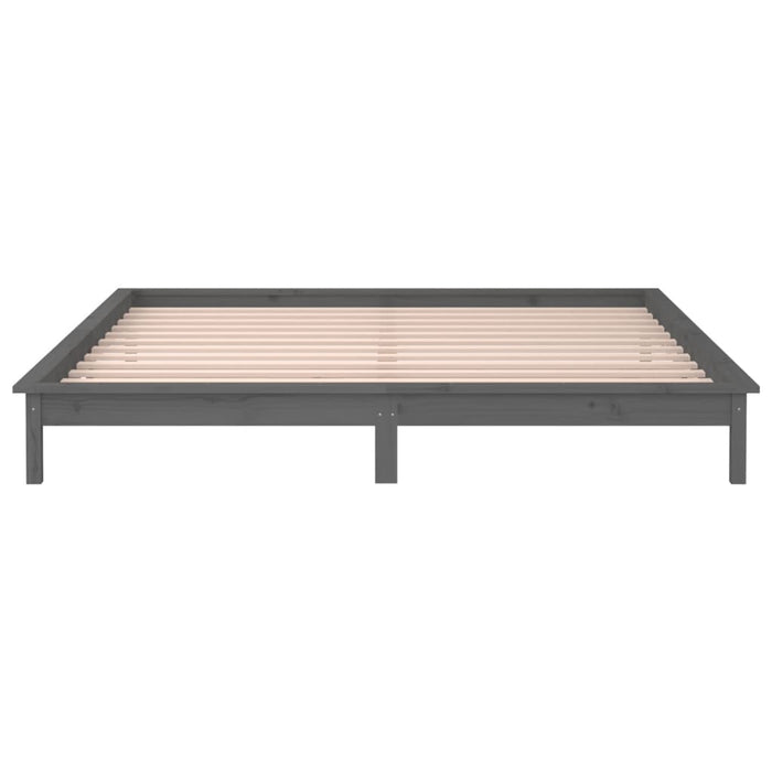 LED Bed Frame without Mattress Grey 135x190 cm Double Double Solid Wood