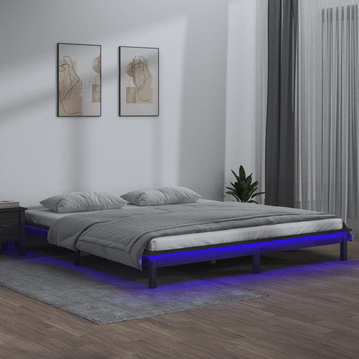 LED Bed Frame without Mattress Grey 135x190 cm Double Double Solid Wood