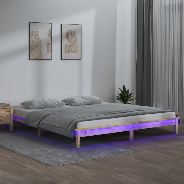 LED Bed Frame without Mattress 140x190 cm Solid Wood