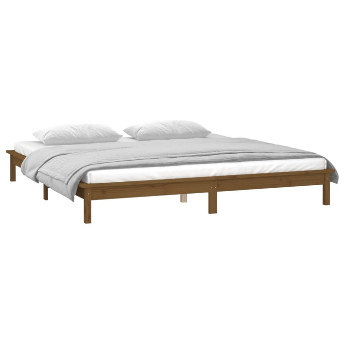 LED Bed Frame without Mattress Honey Brown 140x190 cm Solid Wood