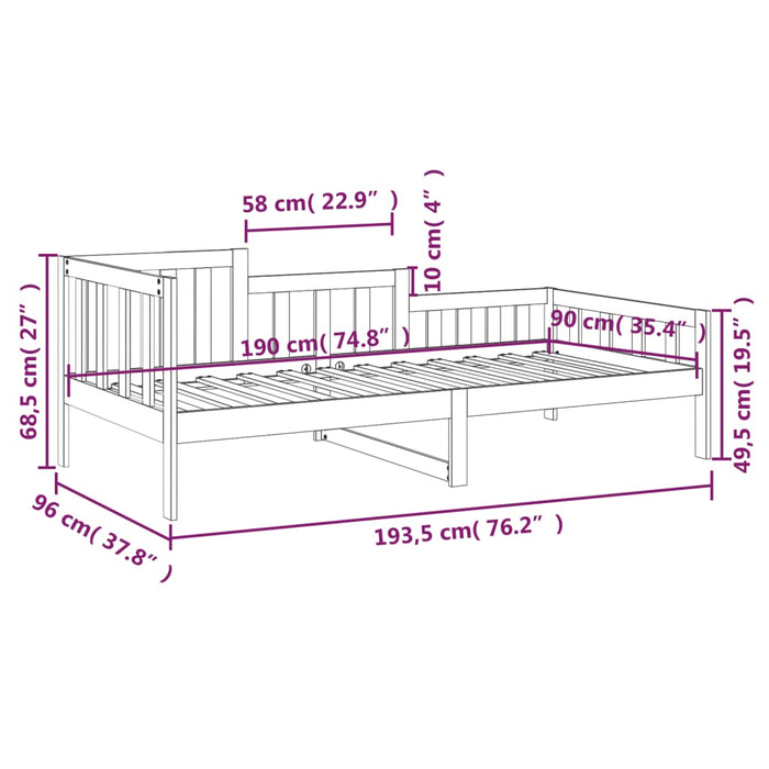 Day Bed without Mattress White 90x190 cm Single Solid Wood Pine