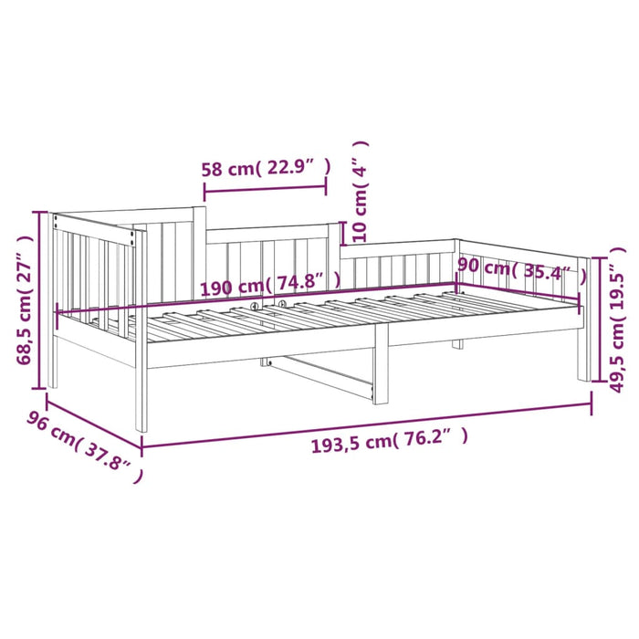 Day Bed without Mattress Honey Brown 90x190 cm Single Solid Wood Pine