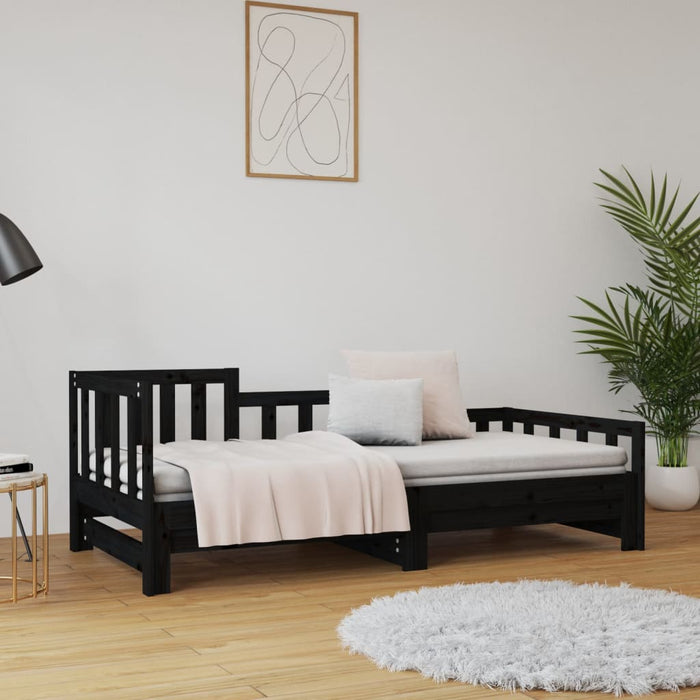 Pull-out Day Bed without Mattress Black 2x cm Solid Wood Pine