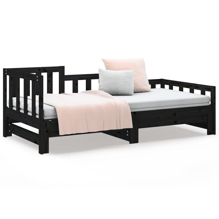 Pull-out Day Bed without Mattress Black 2x cm Solid Wood Pine