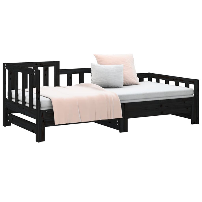 Pull-out Day Bed without Mattress Black 2x cm Solid Wood Pine