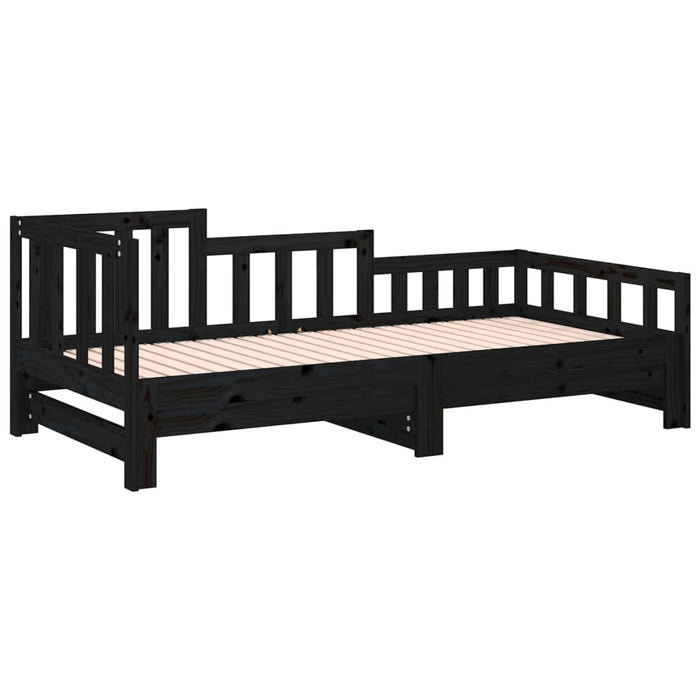 Pull-out Day Bed without Mattress Black 2x cm Solid Wood Pine