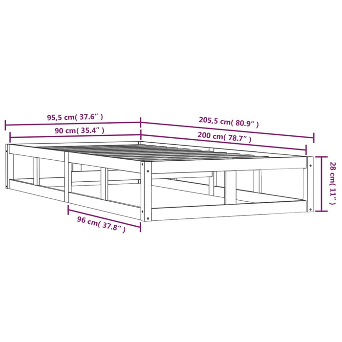 Bed Frame without Mattress Black 90x200 cm Solid Wood