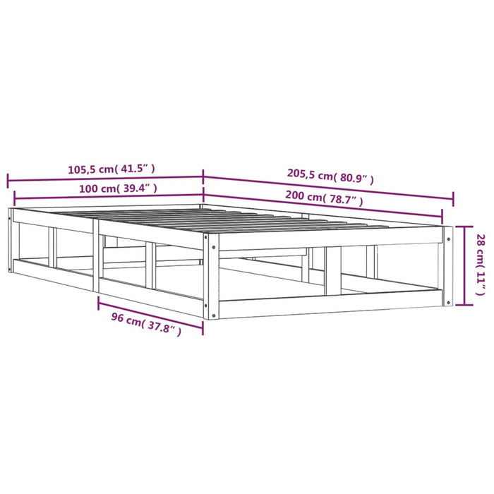 Bed Frame without Mattress Honey Brown 100x200 cm Solid Wood