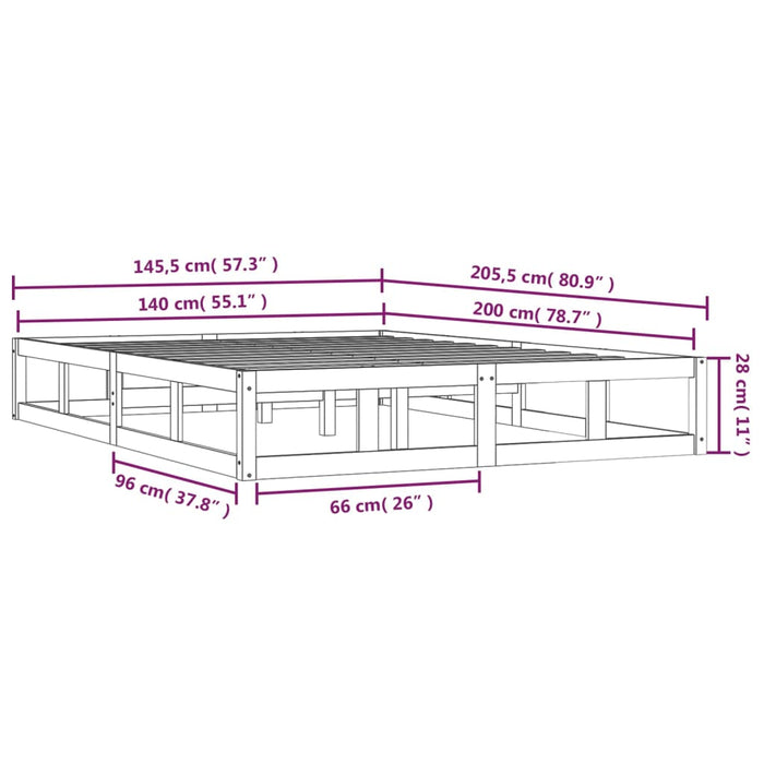 Bed Frame without Mattress Black 140x200 cm Solid Wood