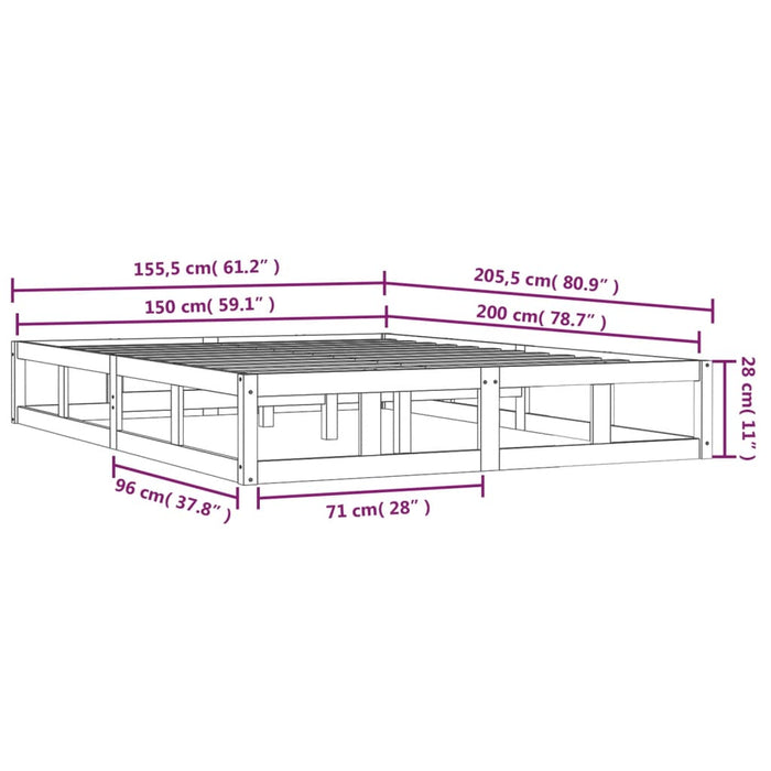 Bed Frame without Mattress Grey 150x200 cm King Size King Size Solid Wood