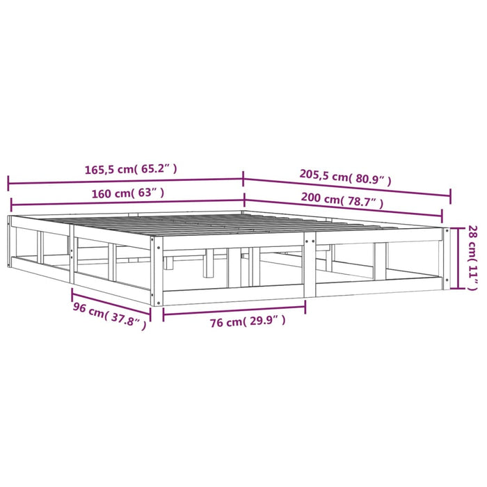 Bed Frame without Mattress Black 160x200 cm Solid Wood