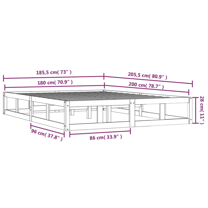 Bed Frame without Mattress White 180x200 cm Super King  Solid Wood