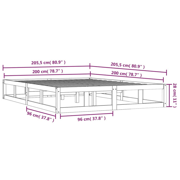 Bed Frame without Mattress Black 200x200 cm Solid Wood