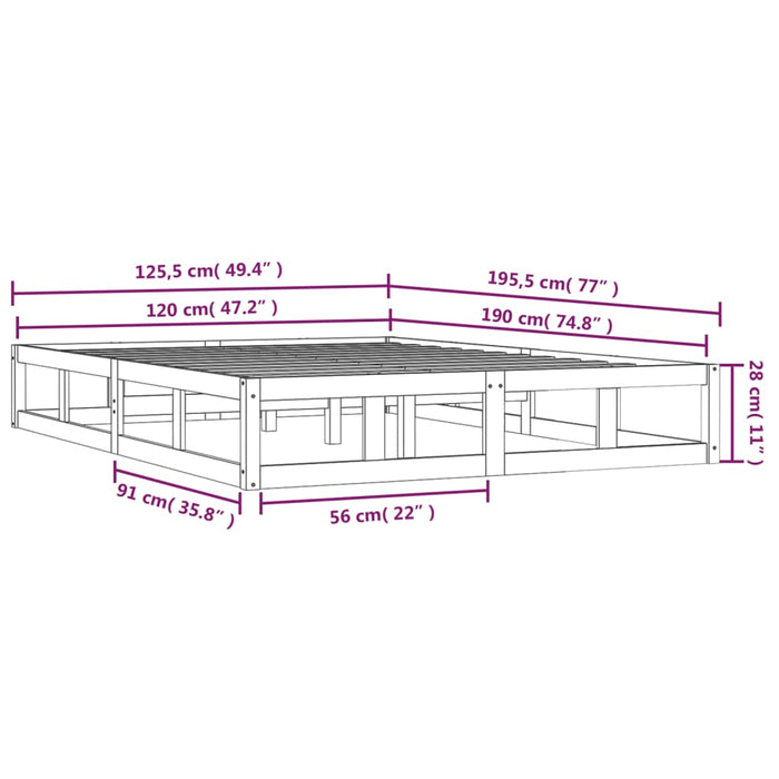 Bed Frame without Mattress White 120x190 cm Small Double  Solid Wood