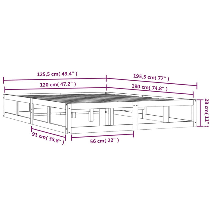 Bed Frame without Mattress Black 120x190 cm Small Double  Solid Wood