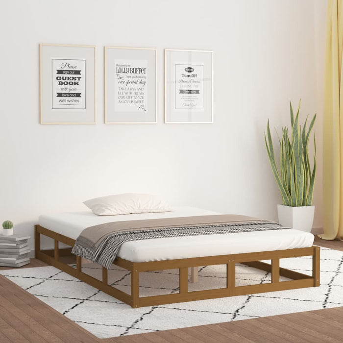 Bed Frame without Mattress Honey Brown 135x190 cm Double  Solid Wood