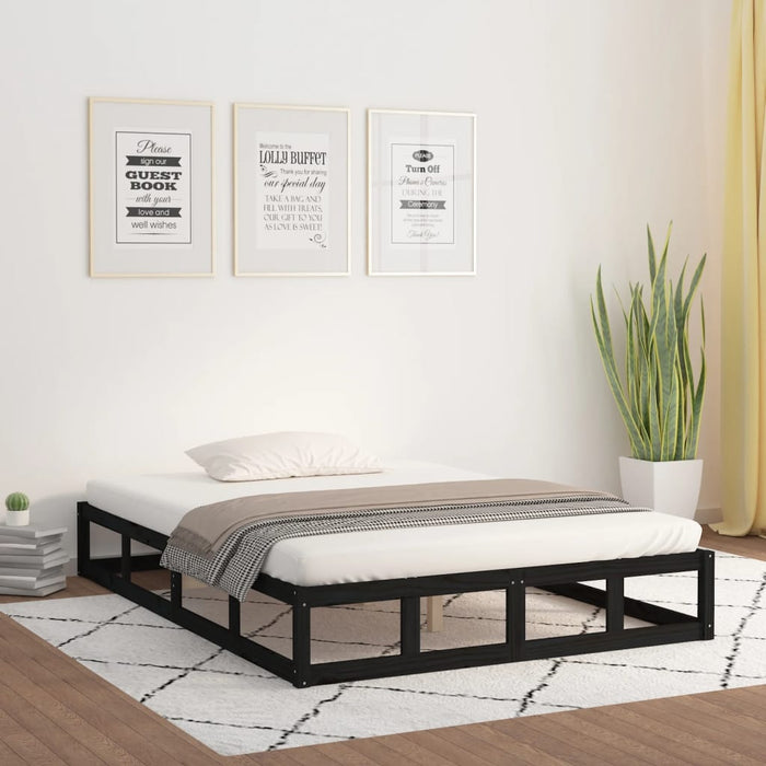 Bed Frame without Mattress Black 140x190 cm Solid Wood