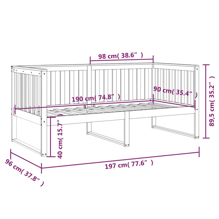 Day Bed without Mattress Honey Brown 90x190 cm Single Solid Wood Pine