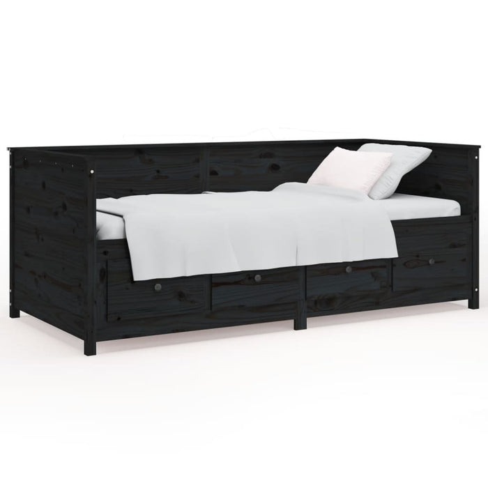 Day Bed without Mattress Black 75x190 cm Small Single Solid Wood Pine