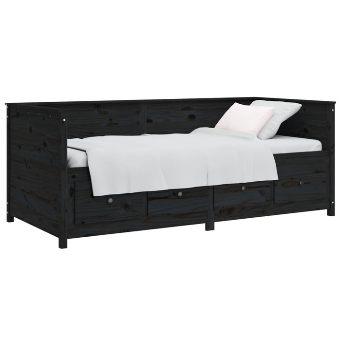 Day Bed without Mattress Black 75x190 cm Small Single Solid Wood Pine