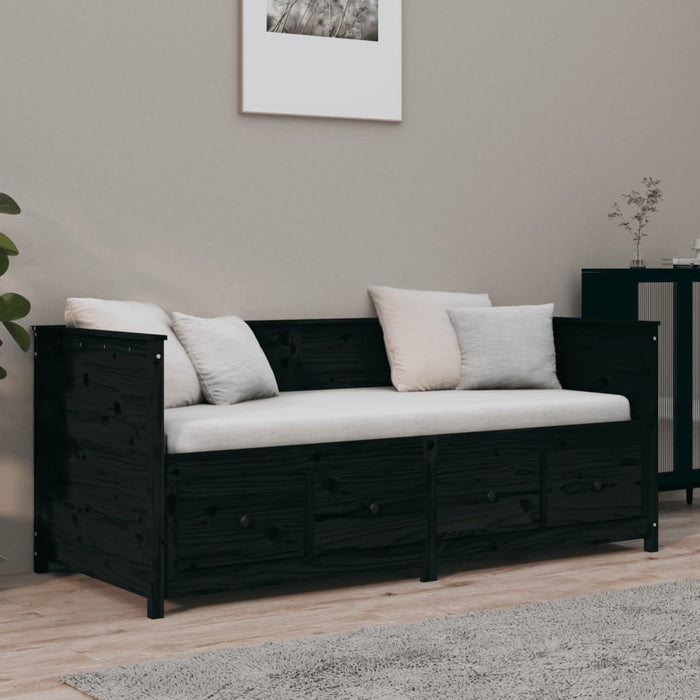 Day Bed without Mattress Black 75x190 cm Small Single Solid Wood Pine