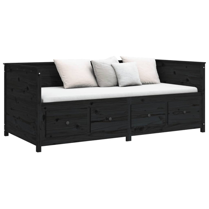 Day Bed without Mattress Black 75x190 cm Small Single Solid Wood Pine