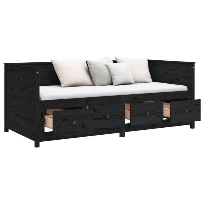 Day Bed without Mattress Black 75x190 cm Small Single Solid Wood Pine