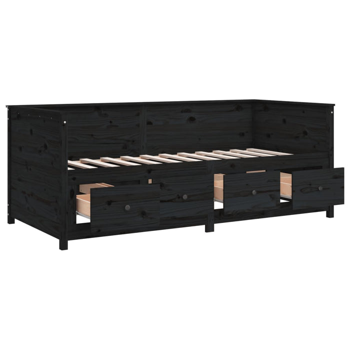 Day Bed without Mattress Black 75x190 cm Small Single Solid Wood Pine