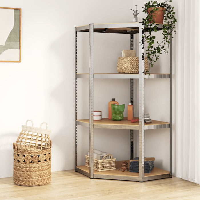 4-Layer Corner Shelf Silver Steel&Engineered Wood