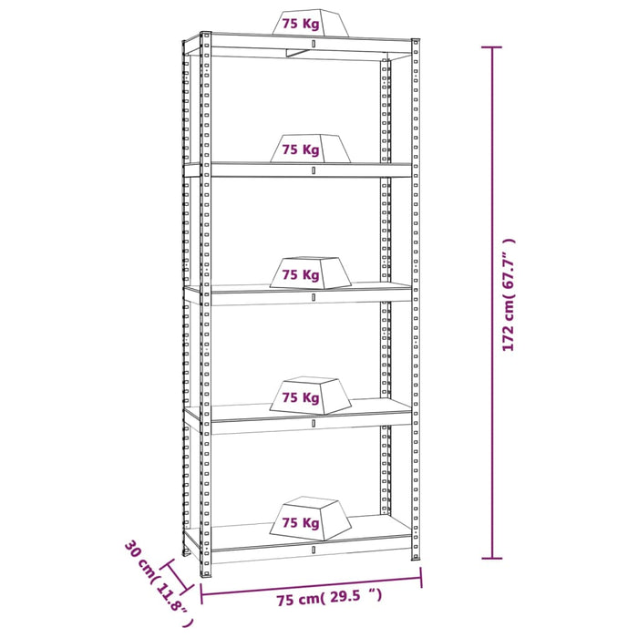 5-Layer Shelves 3 pcs Anthracite Steel&Engineered Wood