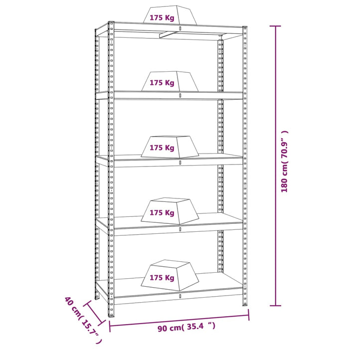 5-Layer Shelves 2 pcs Anthracite Steel&Engineered Wood