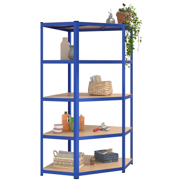 5-Layer Corner Shelf Blue Steel&Engineered Wood