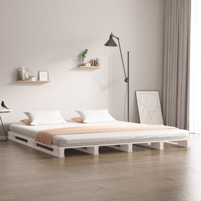 Pallet Bed without Mattress White King Size Solid Wood