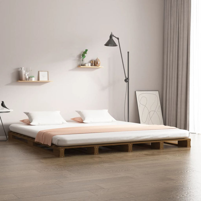 Pallet Bed without Mattress Honey Brown King Size Solid Wood