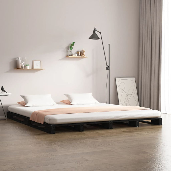 Pallet Bed without Mattress Black Double Solid Wood