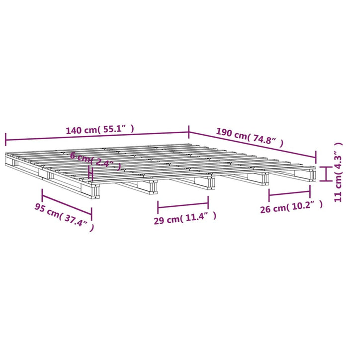 Pallet Bed without Mattress Grey 140x190 cm Solid Wood