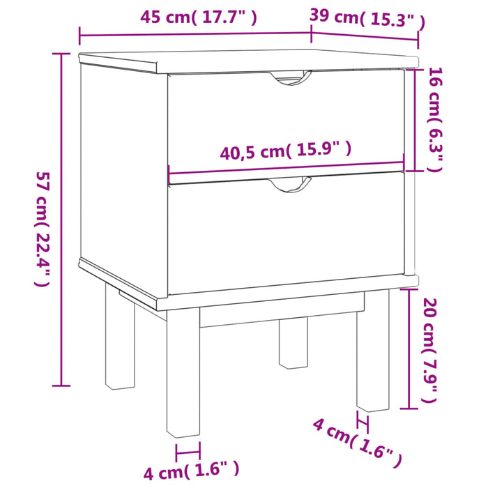 Bedside Cabinet OTTA 45x39x57 cm Solid Wood Pine