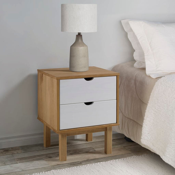 Bedside Cabinet OTTA Brown&White 46x39.5x57cm Solid Wood Pine