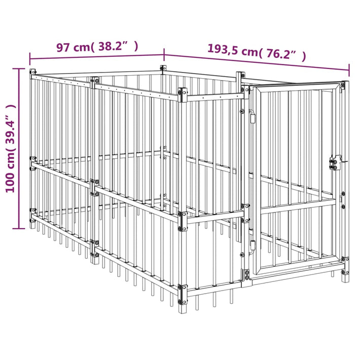 Dog Kennel Black 193.5x97x100 cm Steel